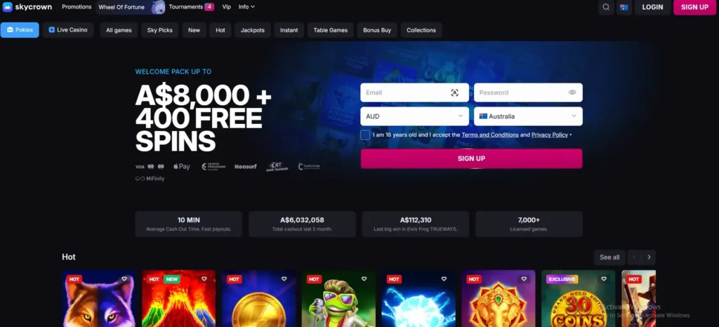 SkyCrown Casino website