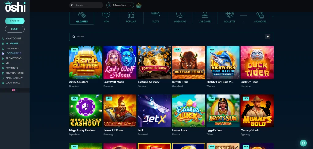 Oshi Casino website